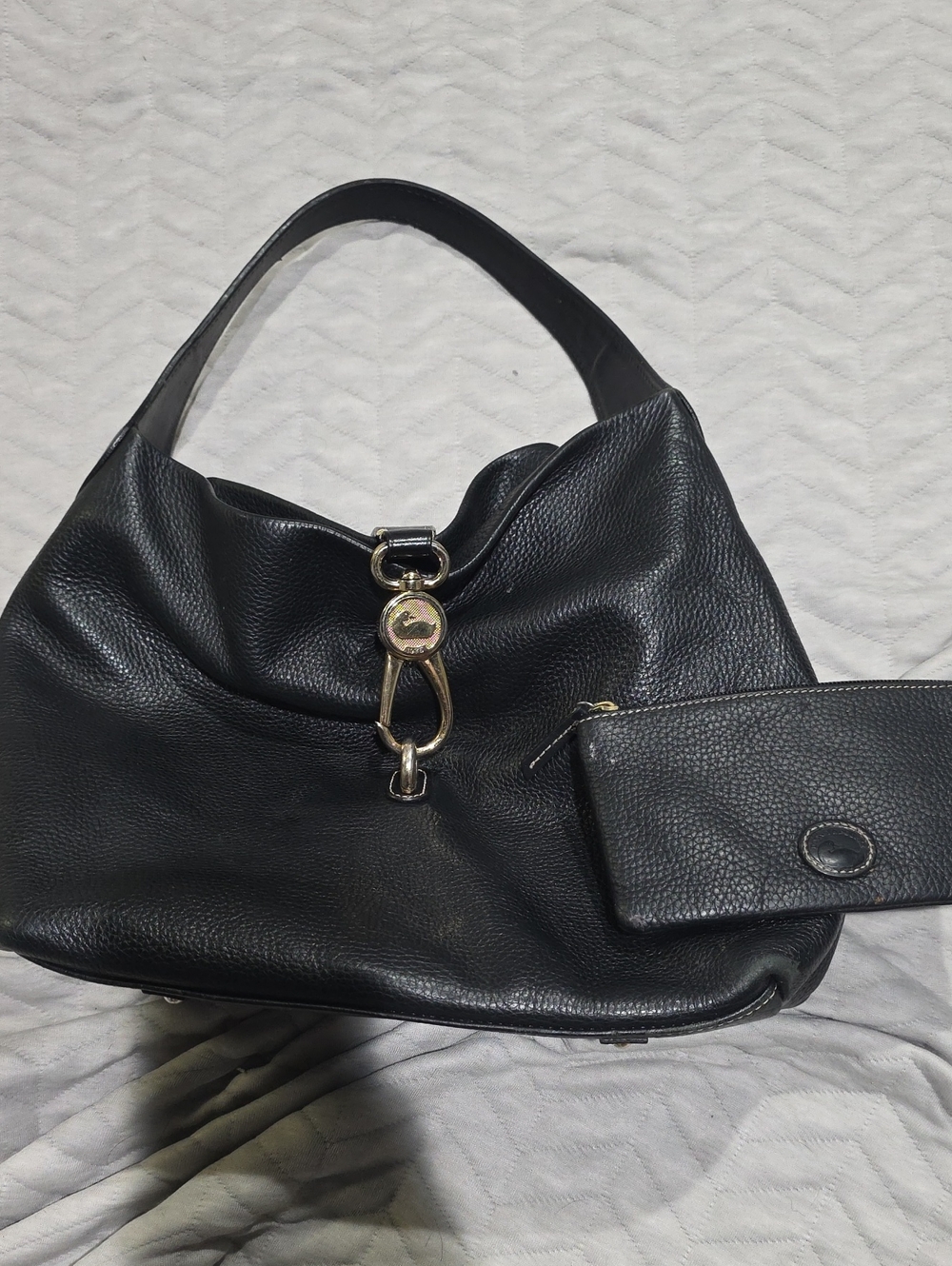 Dooney & Bourke Black Pebble Leather Shoulder Bag with Removable Pouch